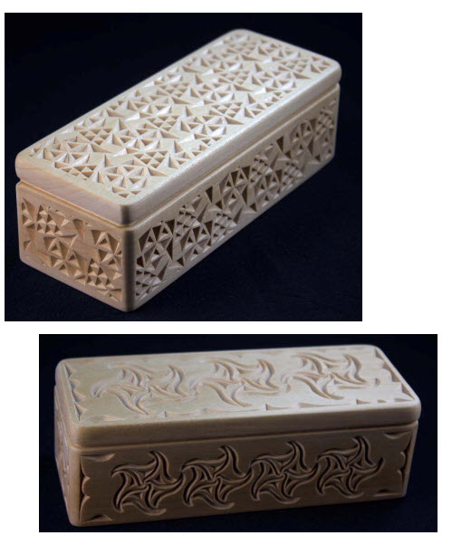 Golf ball, eyeglasses box, 3 corner pattern and swirl